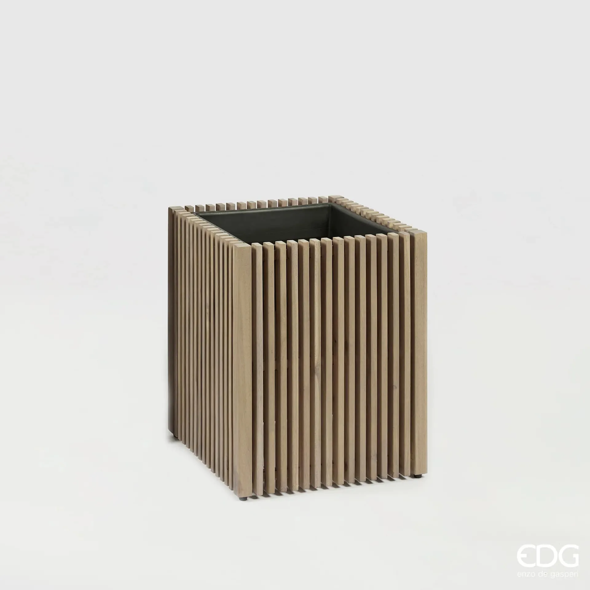 EDG Enzo De Gasperi Vase Square Strips Acacia Wood Grey 50 x 42 x 42 C