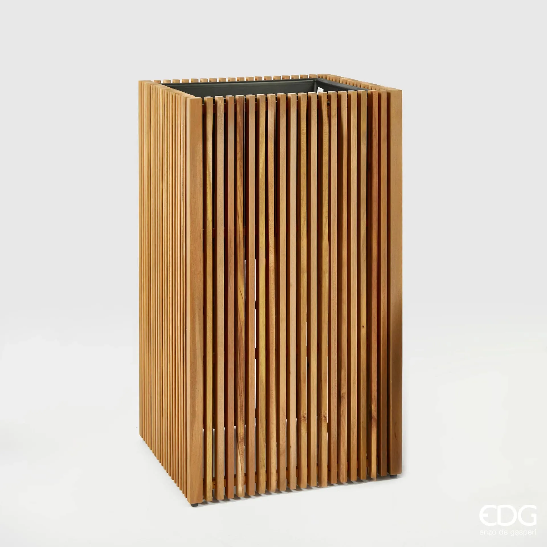 EDG Enzo De Gasperi Vase Square Acacia Wood Strips Brown 90 x 51 x 51