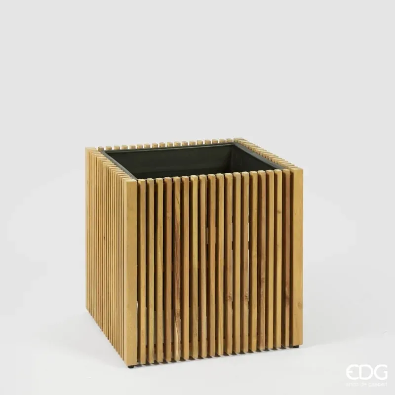EDG Enzo De Gasperi Vase Square Acacia Wood Strips Brown 50 x 51 x 51