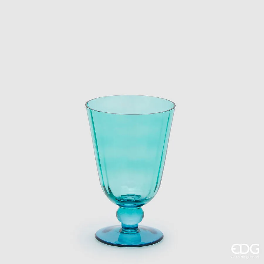 EDG Enzo De Gasperi Vase Stripes Cup with Foot H 15 Cm D 10 Cm Azure