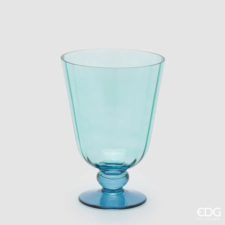 EDG Enzo De Gasperi Vase Stripes Cup with Foot H 21 Cm D 15 Cm Azure