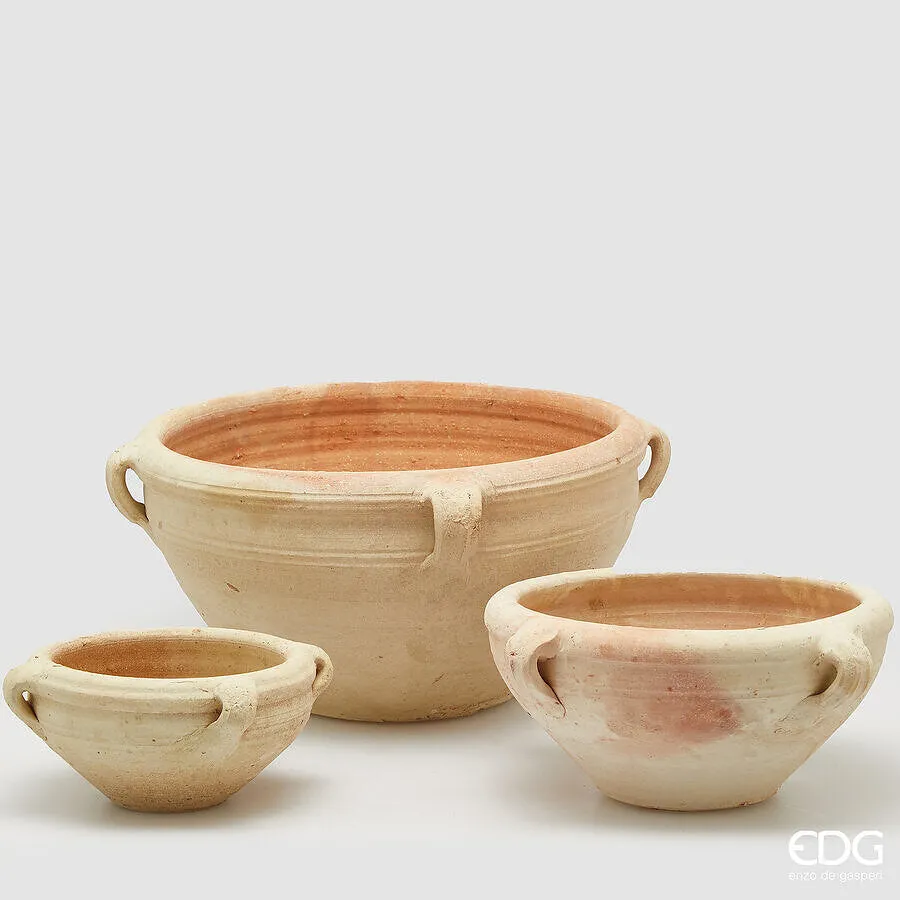 EDG Enzo De Gasperi Set 3 Pcs Terracotta Vase Bowl with Handle H 20 Cm