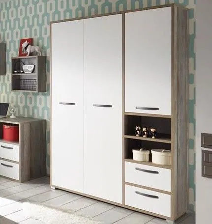 Armoire à vêtements Petrus 138cm 3 portes & 2 tiroirs - blanc/bois flottant