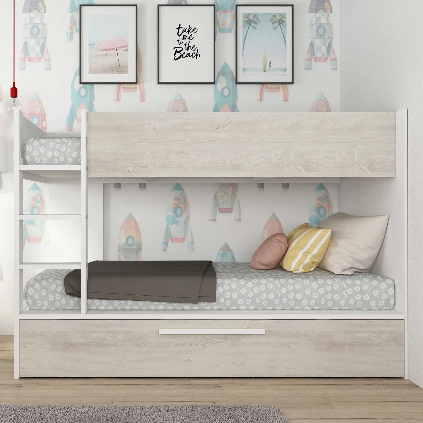 Lit superposé Cassie 90x200 avec tiroir de lit - blanc