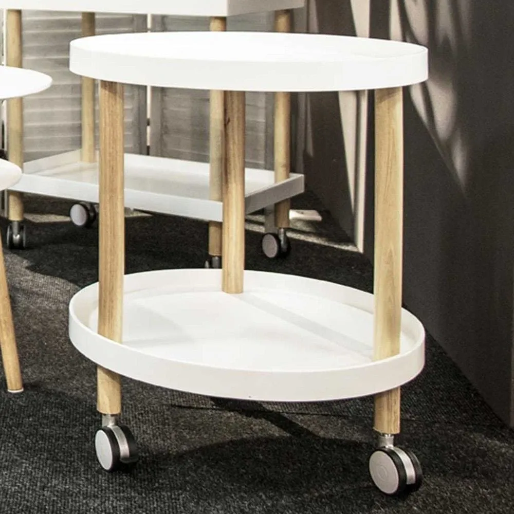 Table d'appoint sur roulettes Lorena - blanc/bois