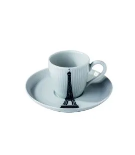 Tasse et sous-tasse à café blanc porcelaine 9 cl Ville De Paris Pillivuyt