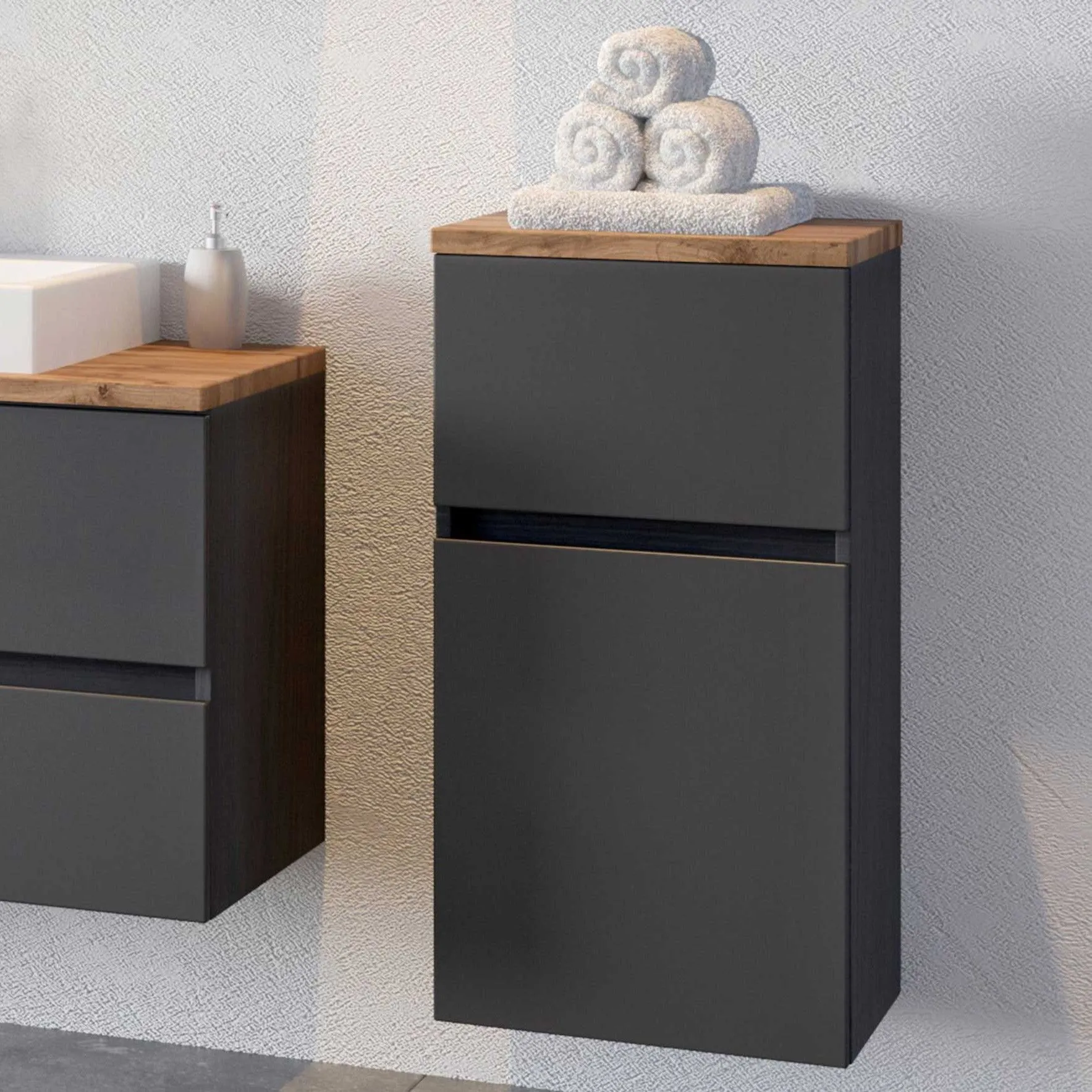 Armoire salle de bains Pisca 40cm 1 porte & 1 tiroir - graphite