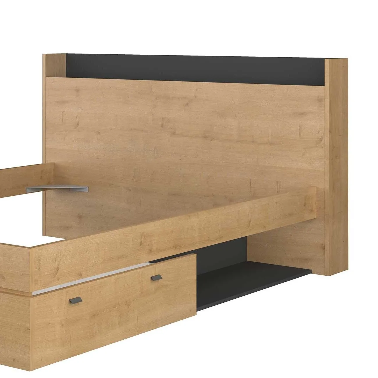 tiroir de lit & étagère Sanna 100cm & 103cm - chêne clair/ noir