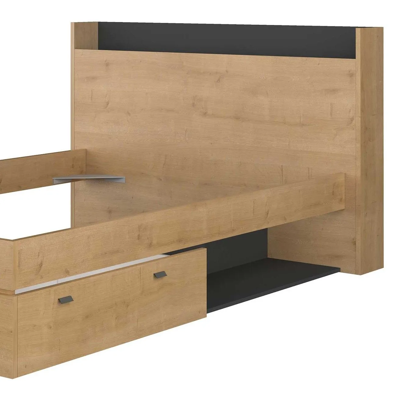 tiroir de lit & étagère Sanna 95cm & 98cm - chêne clair/ noir