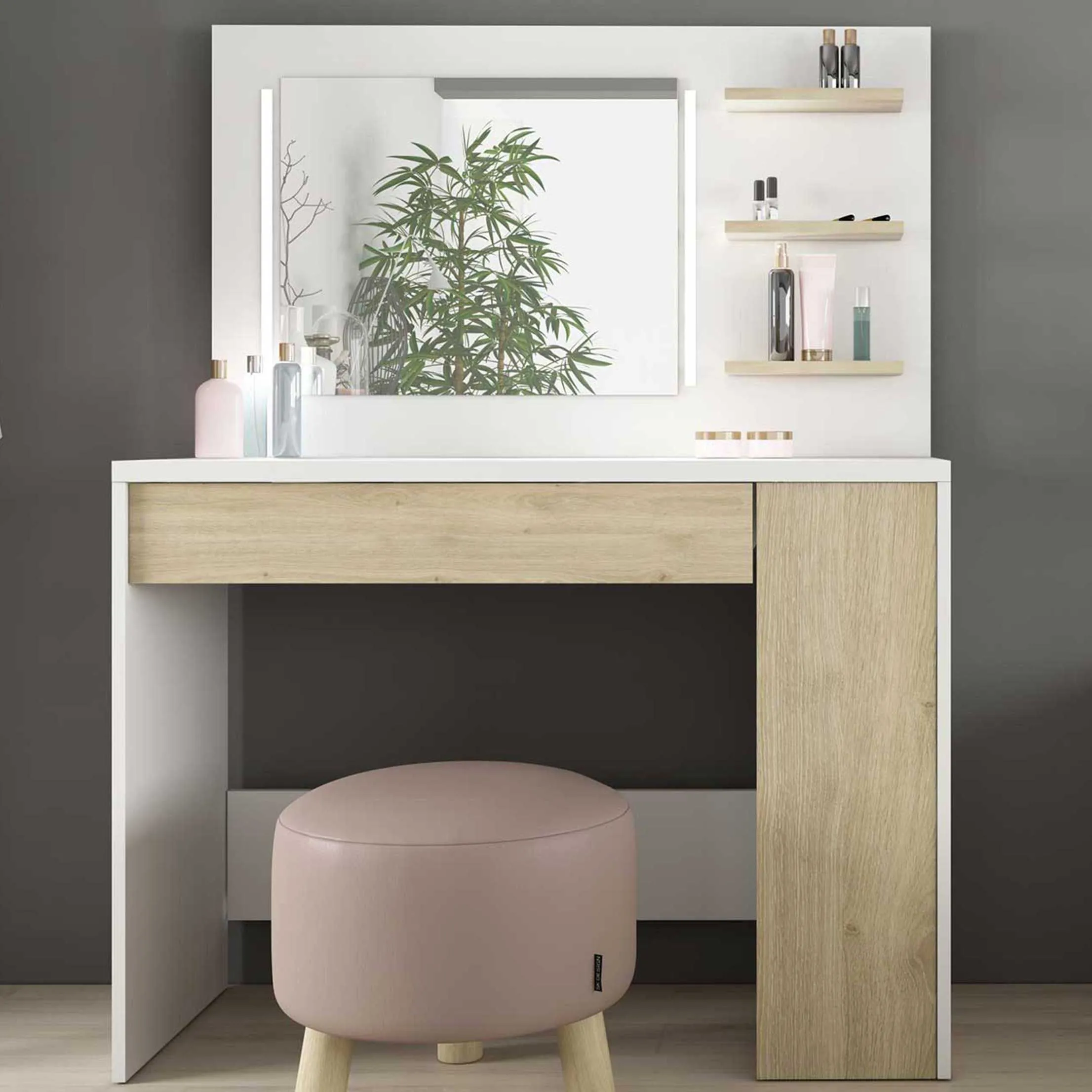 Coiffeuse Glamour - blanc/chêne