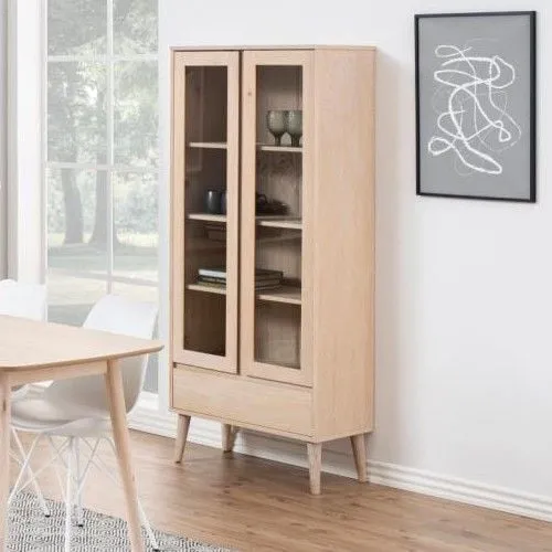 Vitrine Nalini 80cm 2 portes & 1 tiroir - chêne clair