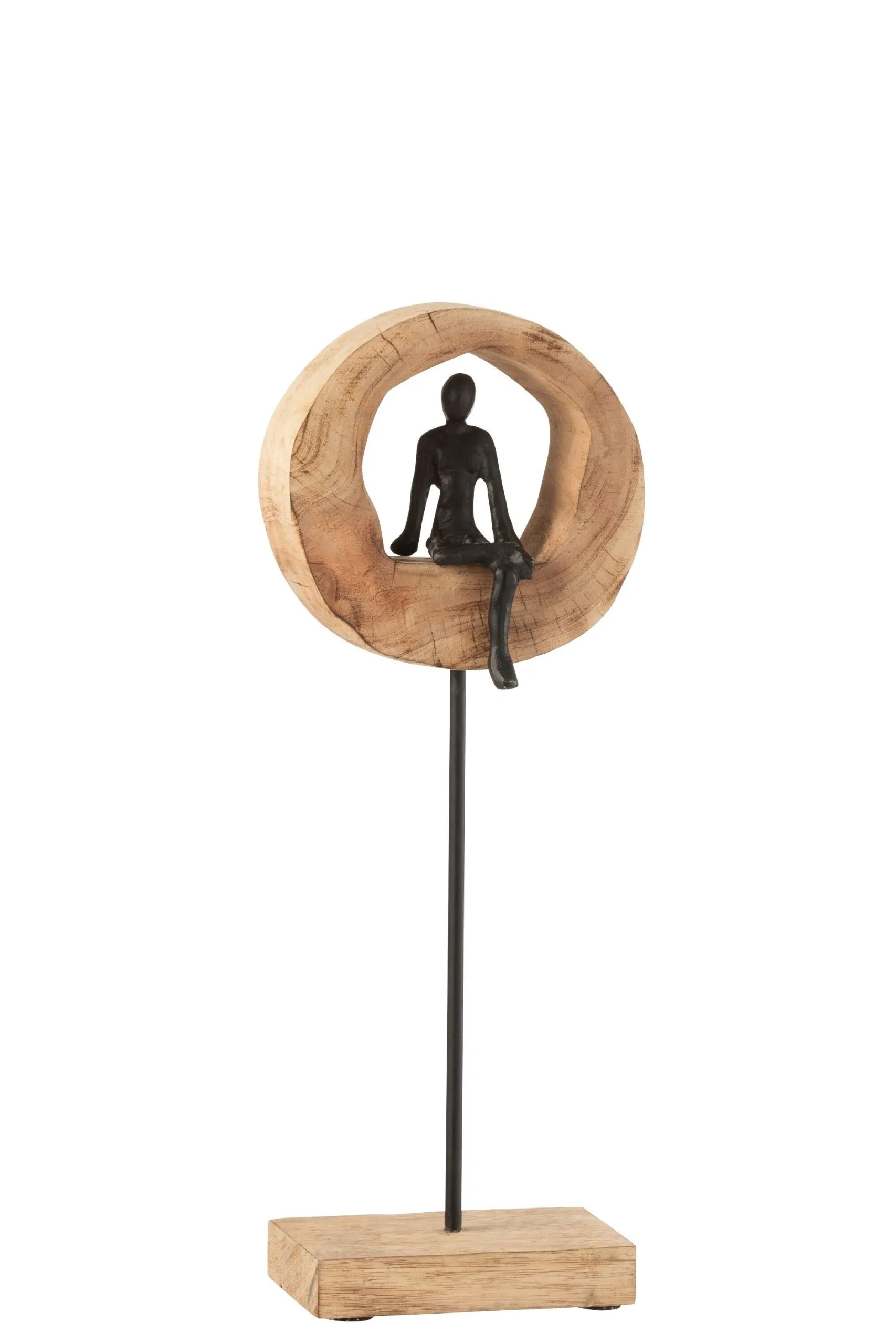 Figurine pensive anneau haut manguier/aluminium noir