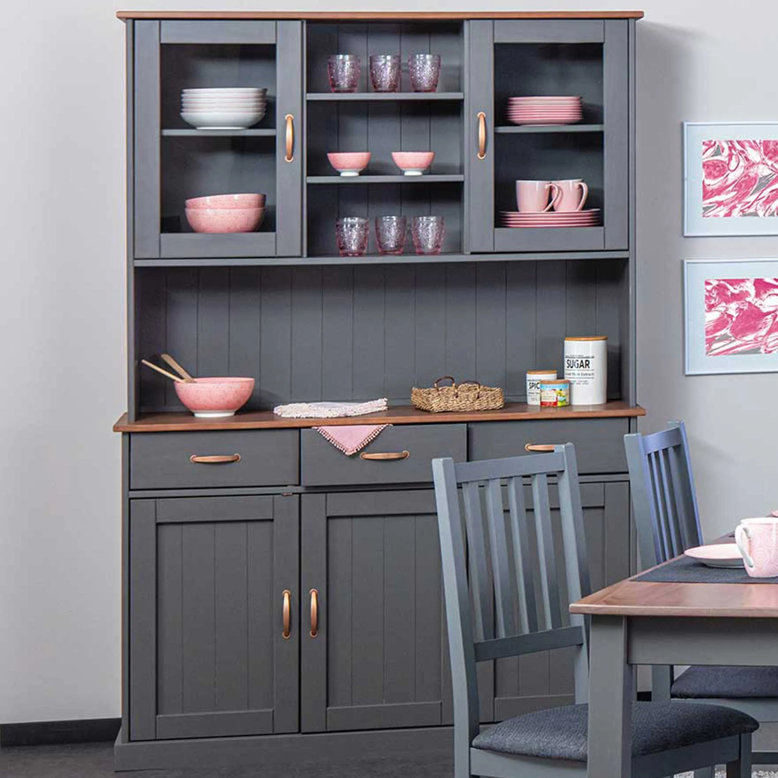 Vaisselier Cerci 131 cm à 5 portes & 3 tiroirs - gris