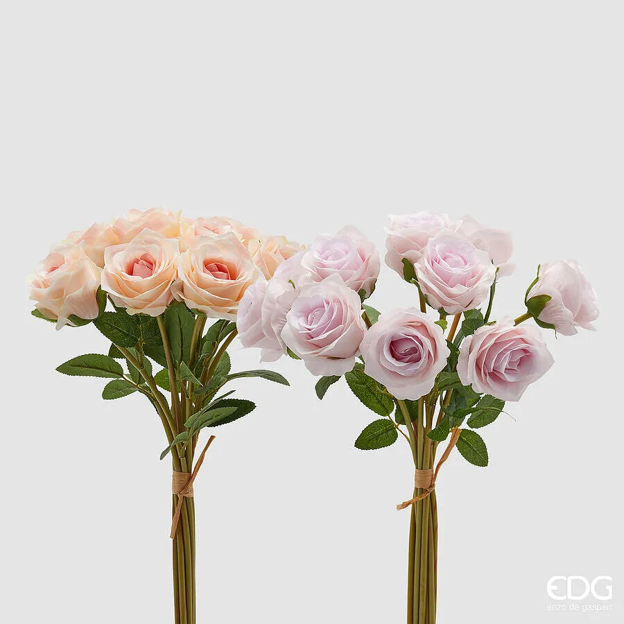 EDG Enzo De Gasperi Pink Bouquet 10 Pcs with Leaves Assorted H 40 Cm L
