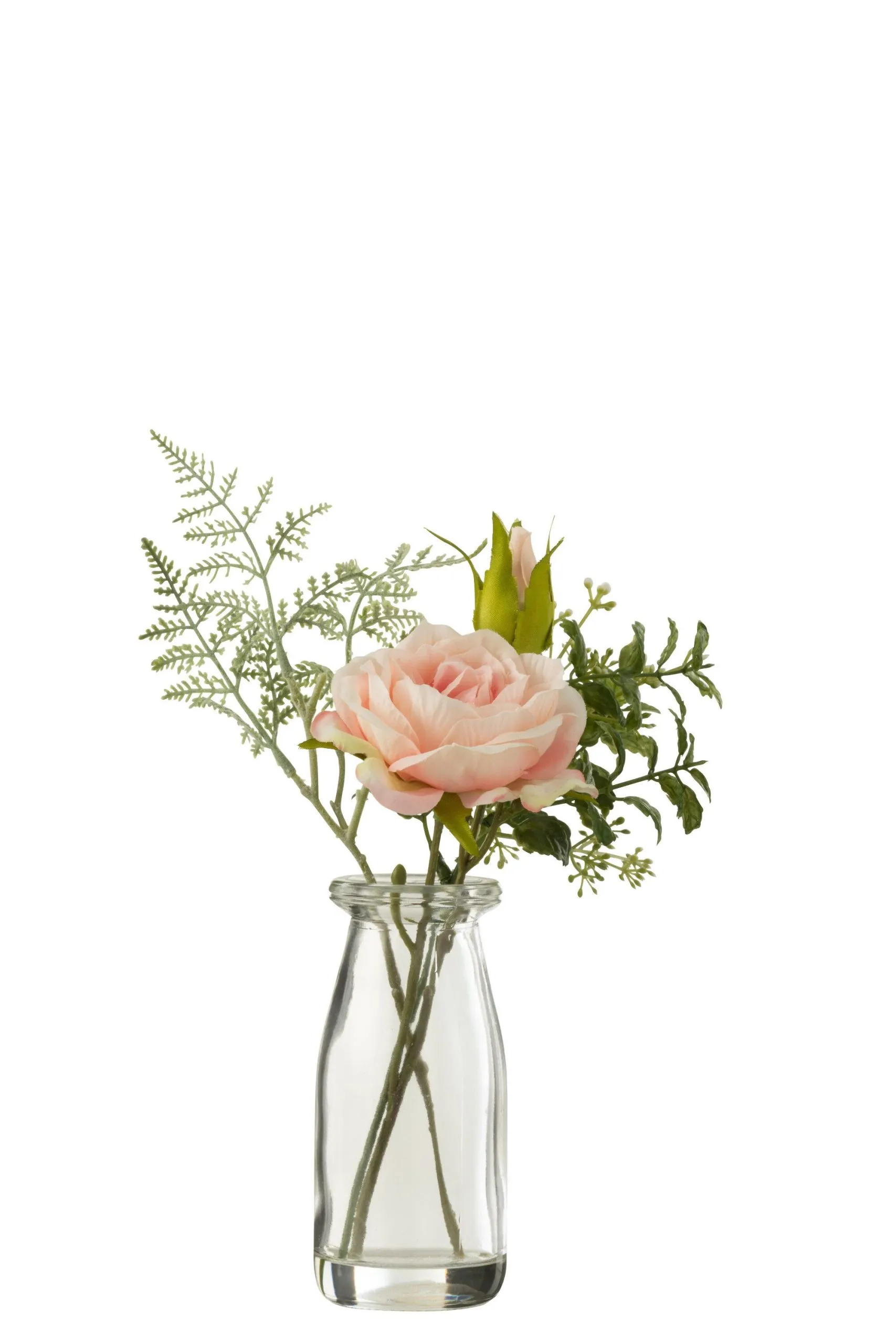 Bouquet de roses dans vase+zeau artificielle plastique vert/rose clair small