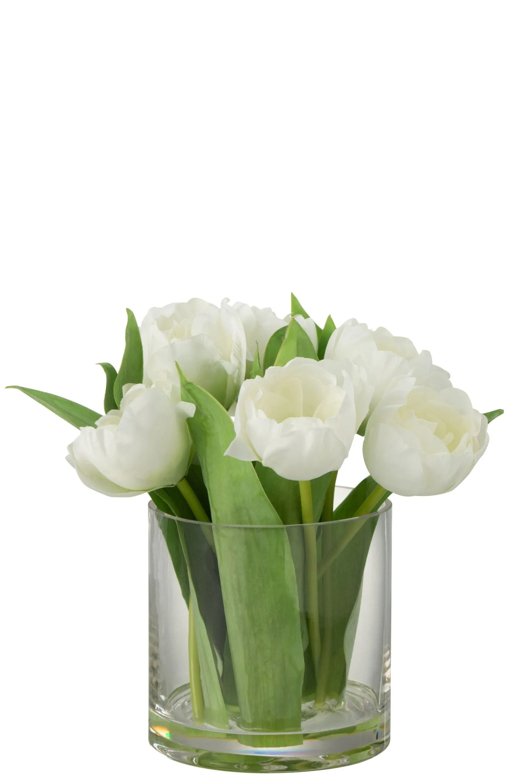 Tulipes en vase rond plastique verre blanc large
