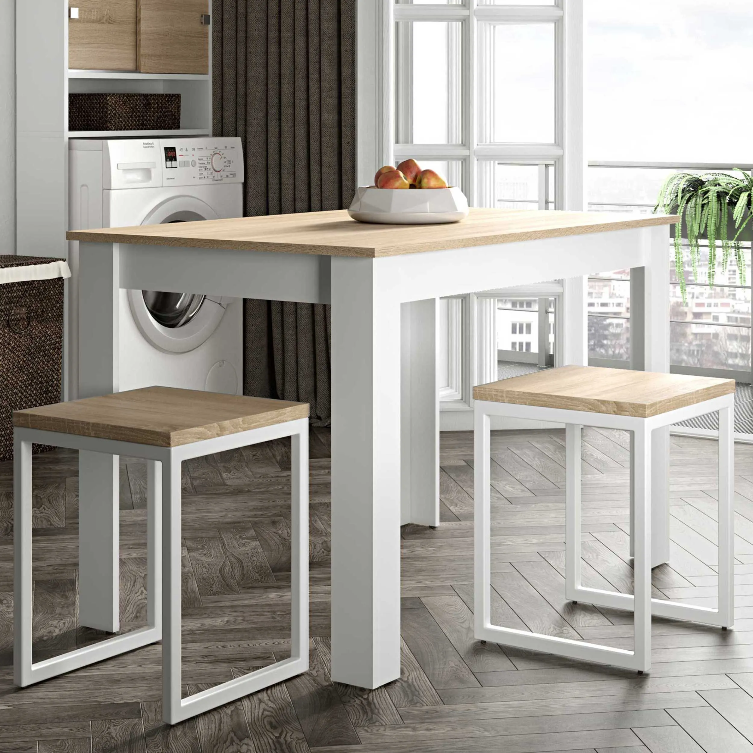 Table à manger Nice 110x70cm - blanc/chêne