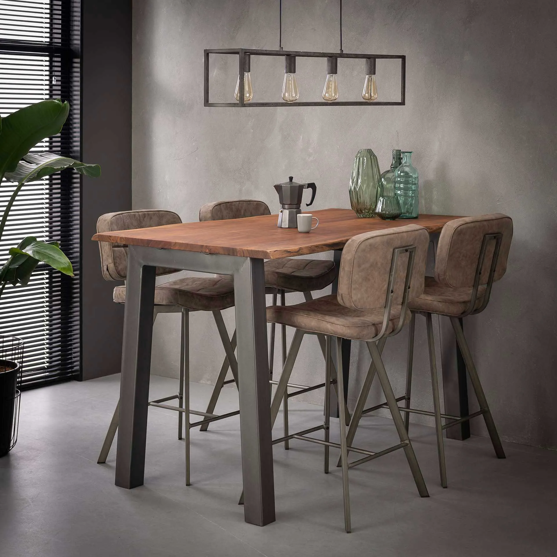 Table de bar Edge 147x80 en bois d'acacia - brun/gris