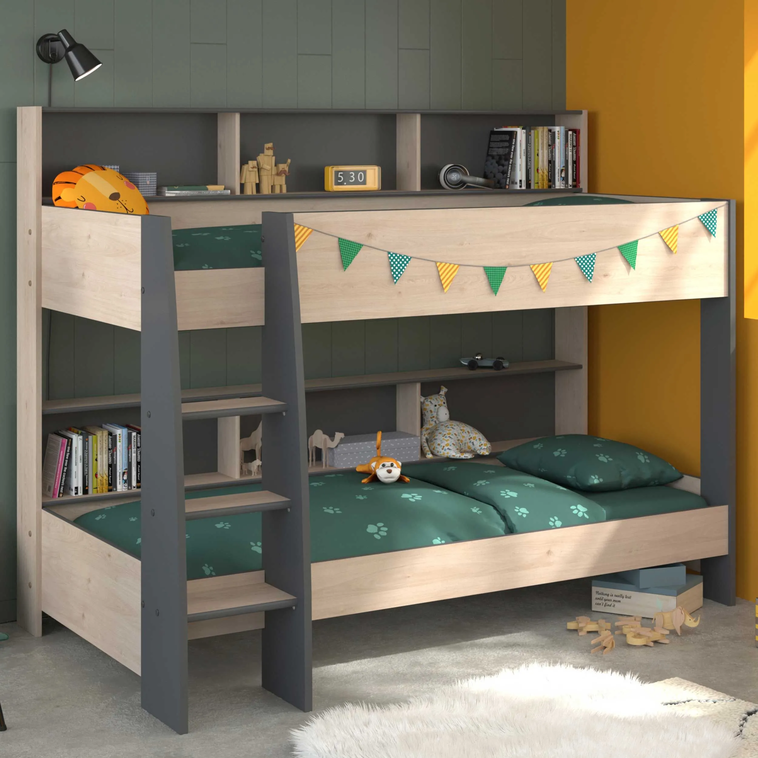 Lit superposé Leo incl. sommiers - chêne/gris