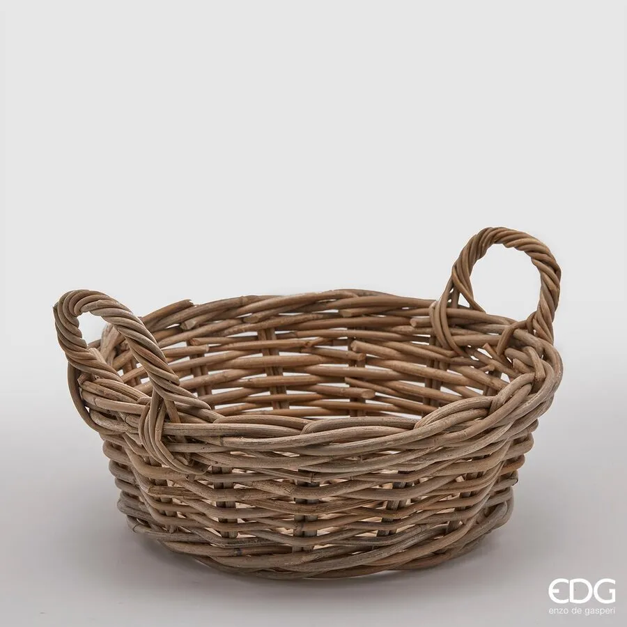 EDG Enzo De Gasperi Low Rattan Basket with 2 Handles H 14 Cm D 30 Cm L