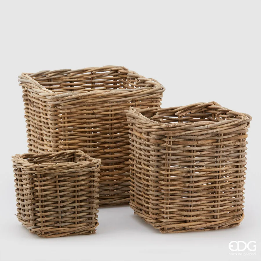 EDG Enzo De Gasperi Set 3 Pcs Square Rattan Basket H 33 Cm H 25 Cm H 1