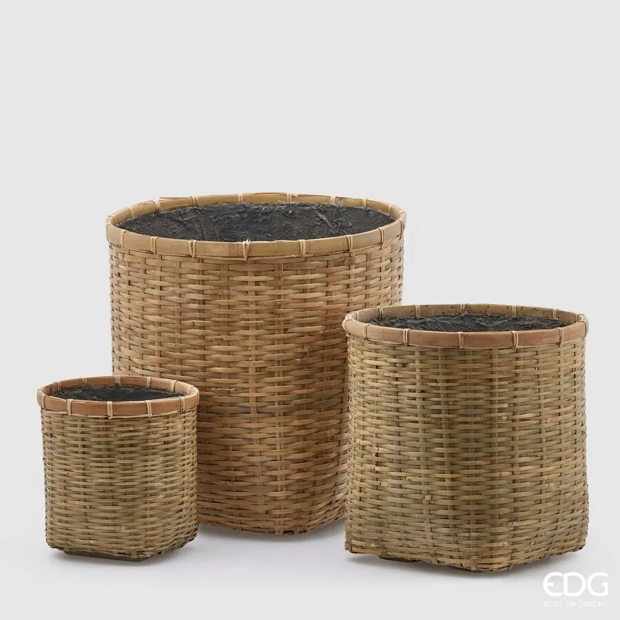 EDG Enzo De Gasperi Set 3 Pcs Resinated Mekong Bamboo Basket H 40 Cm H