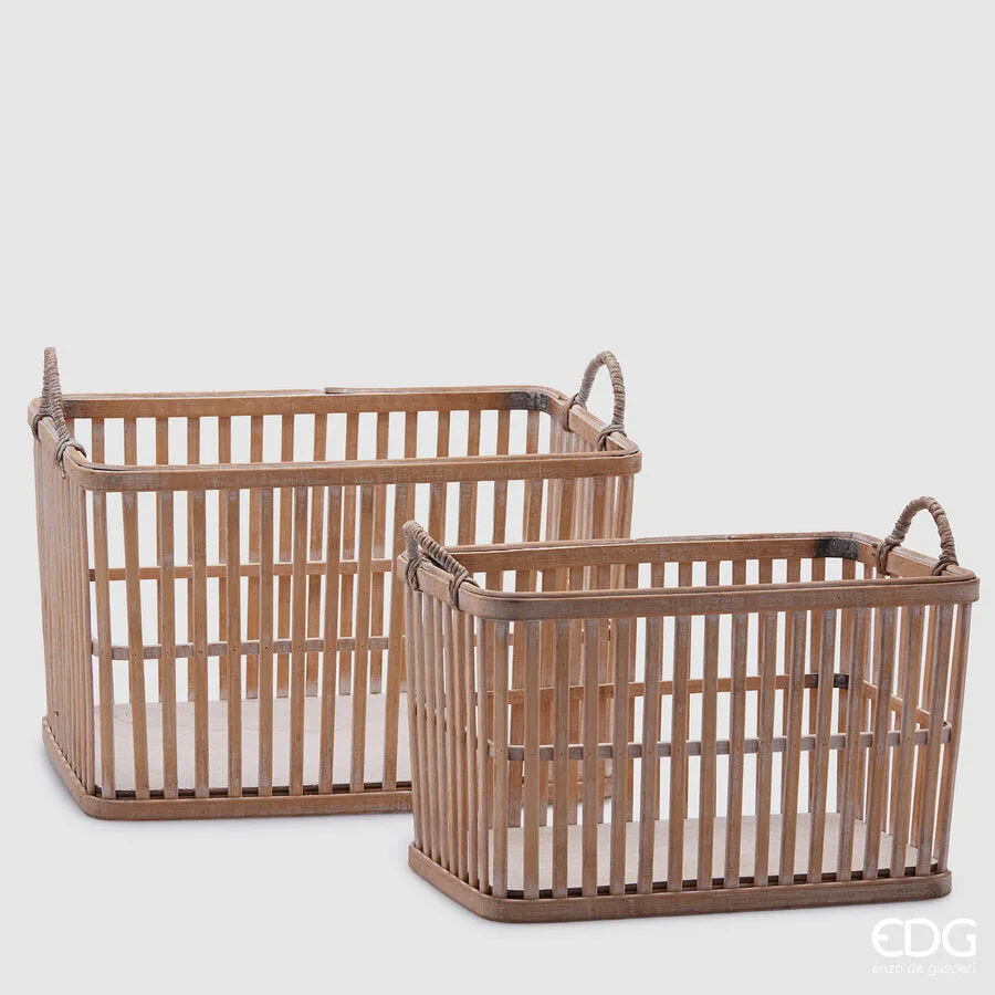 EDG Enzo De Gasperi Set 2 Pcs Rectangular Rattan Basket H 24 Cm H 20 C