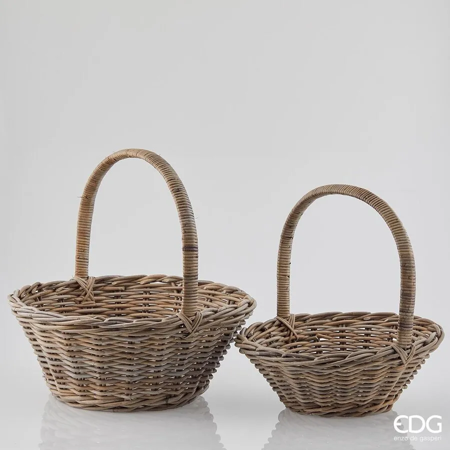 EDG Enzo De Gasperi Set 2 Pcs Round Rattan Basket H 52 Cm H 45 Cm Ligh