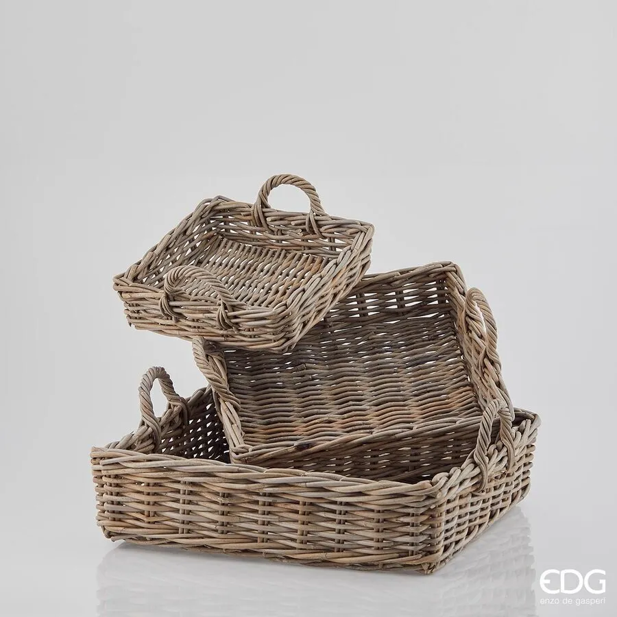 EDG Enzo De Gasperi Set 3 Pcs Square Rattan Basket with Handle H 8 Cm