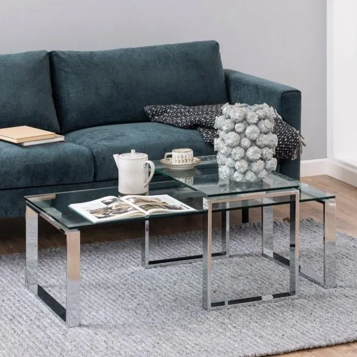 Set de 2 tables basses Nicola avec plateaux en verre - gris