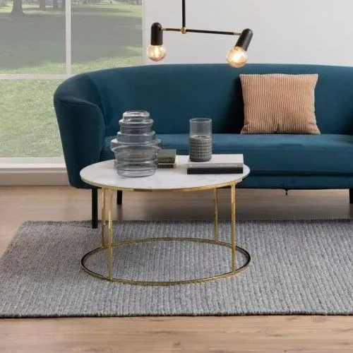 Table basse Dejan ø80cm - doré/marbre blanc