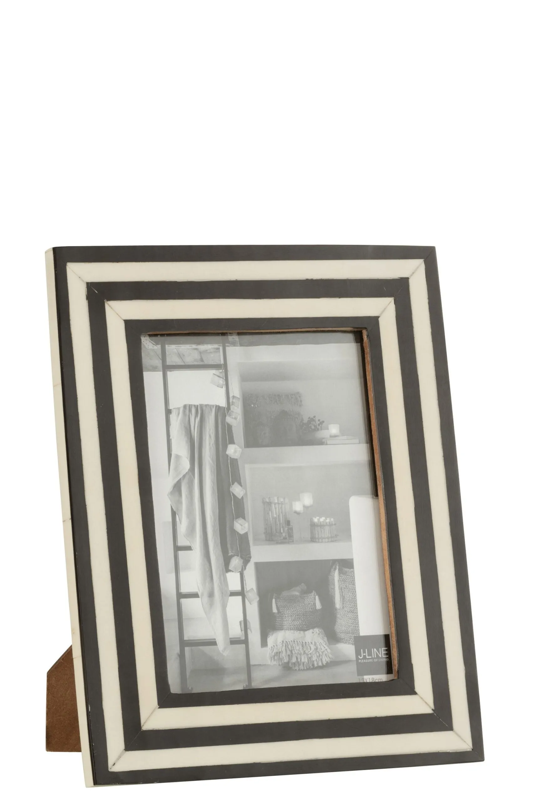 Cadre photo rectangle plat lignes resine noir/blanc large