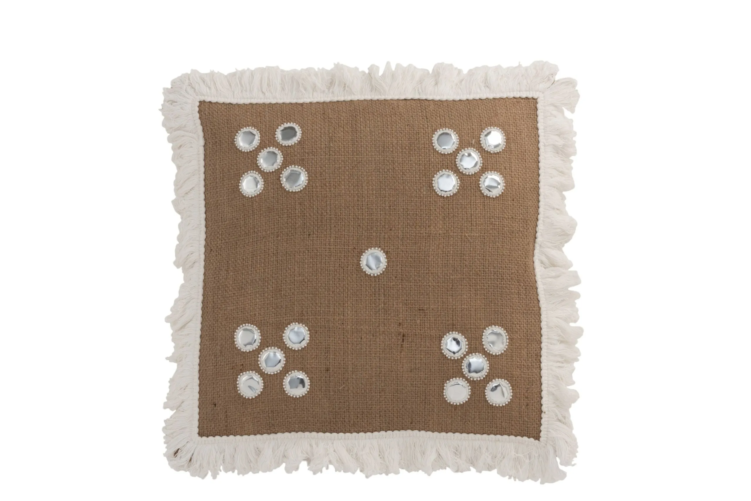 Coussin miroirs coins jute naturel/blanc