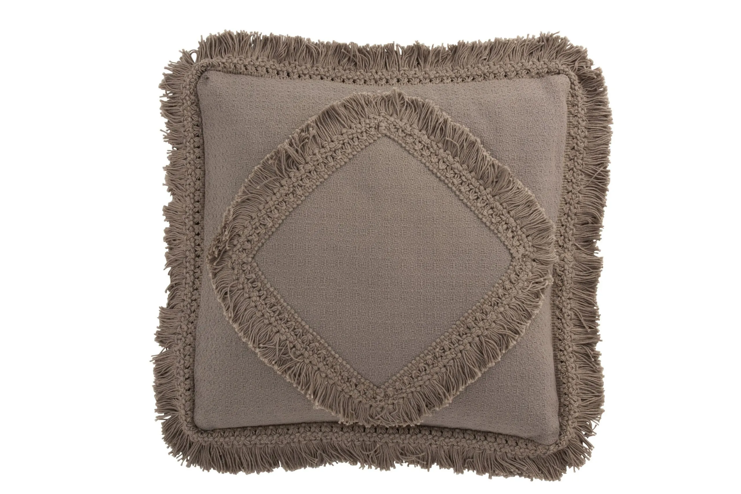 Coussin franges carre coton taupe