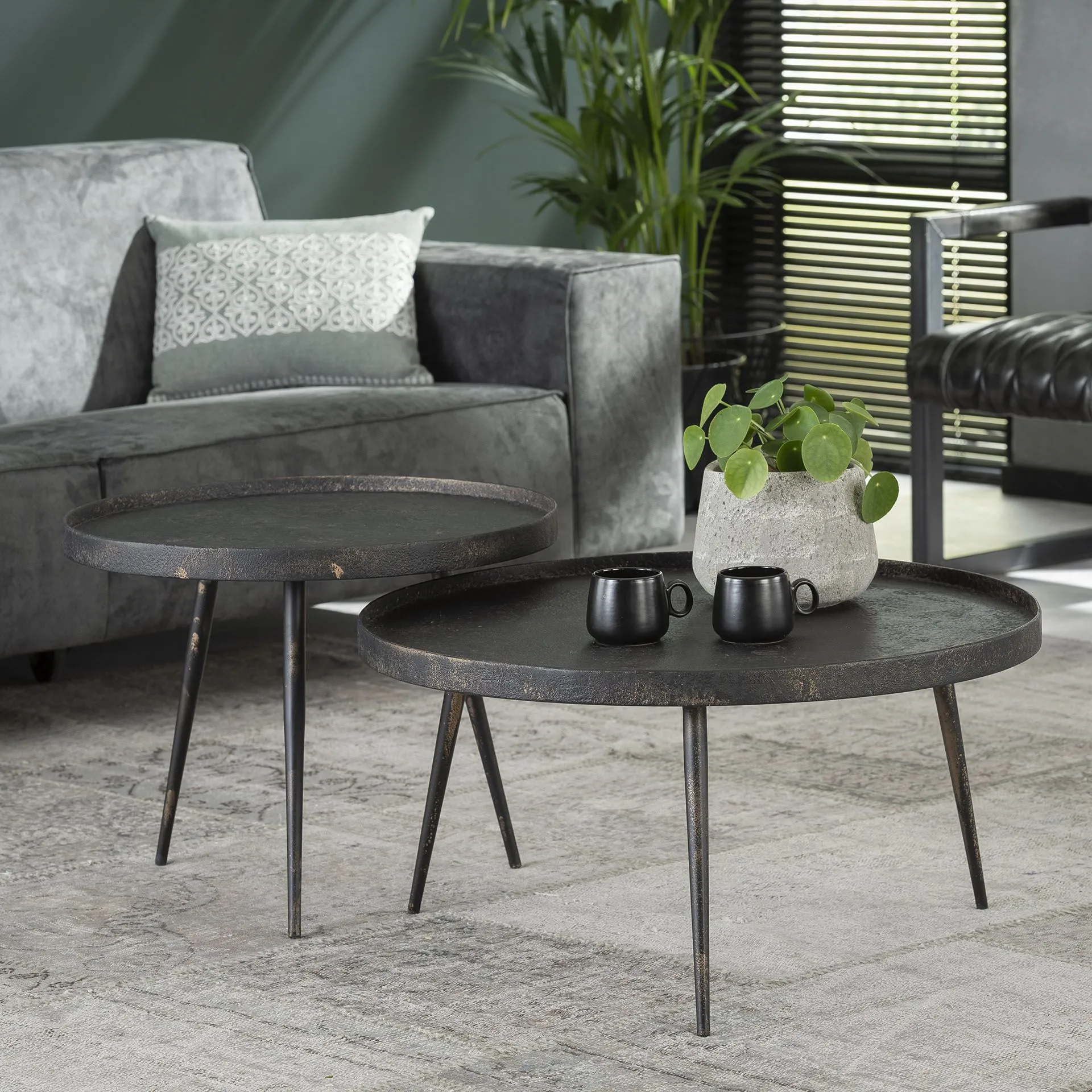 Set de 2 tables basses Lima ø76 industriel - gris