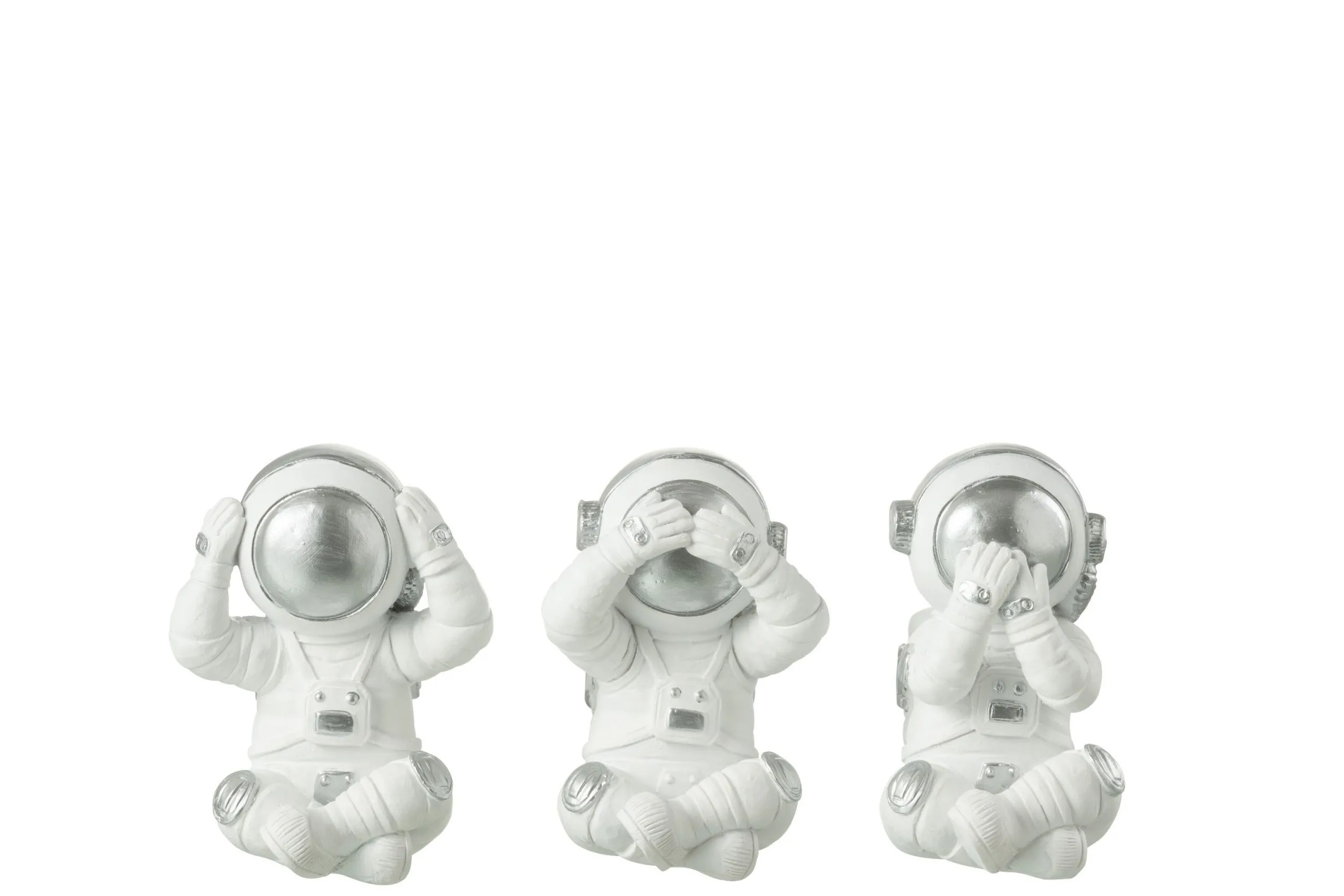 Astronaute voir/entendre/se taire poly blanc /argent assortiment de 3