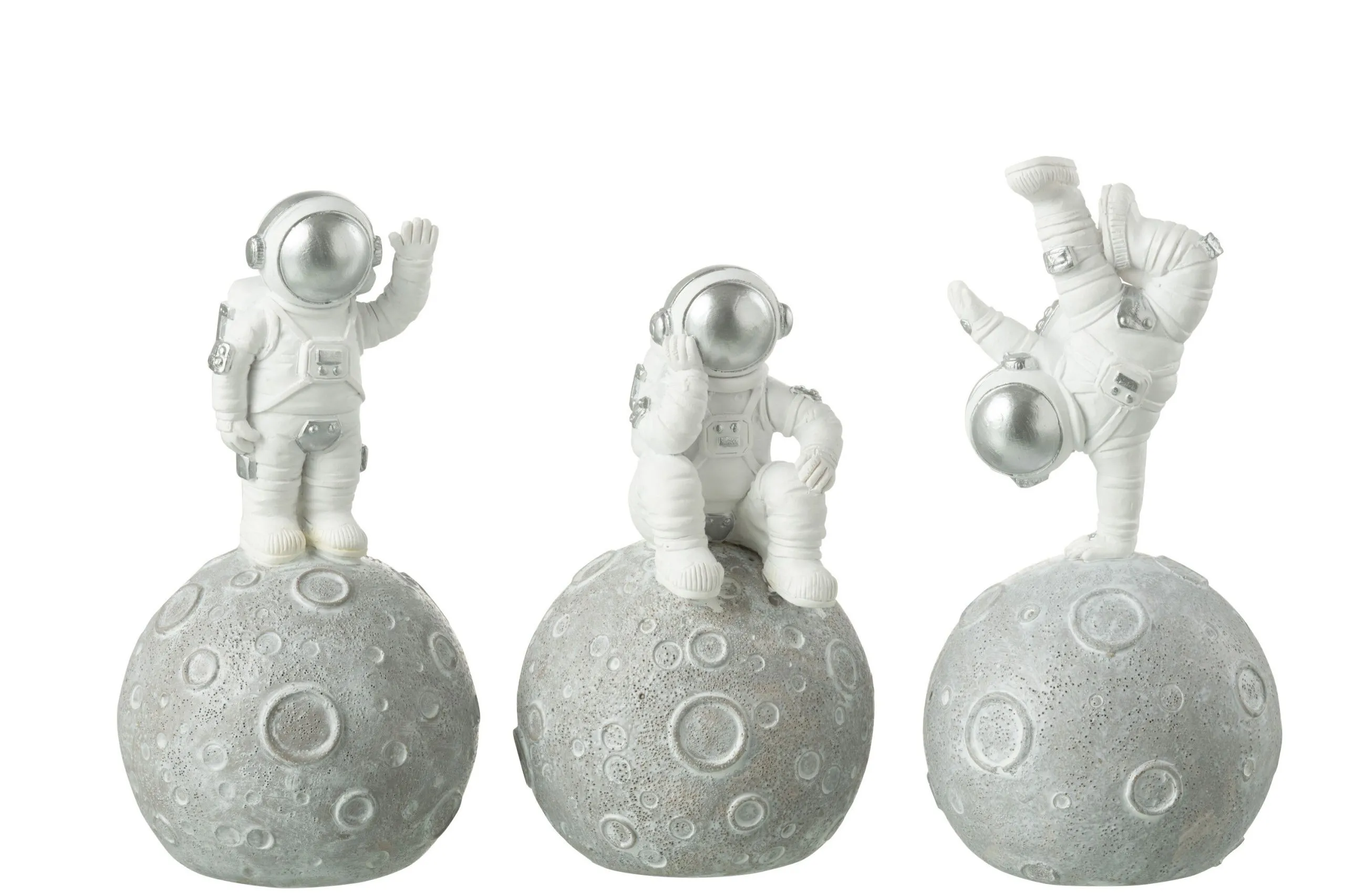 Tirelire astronaute sur lune poly blanc/argent assortiment de 3