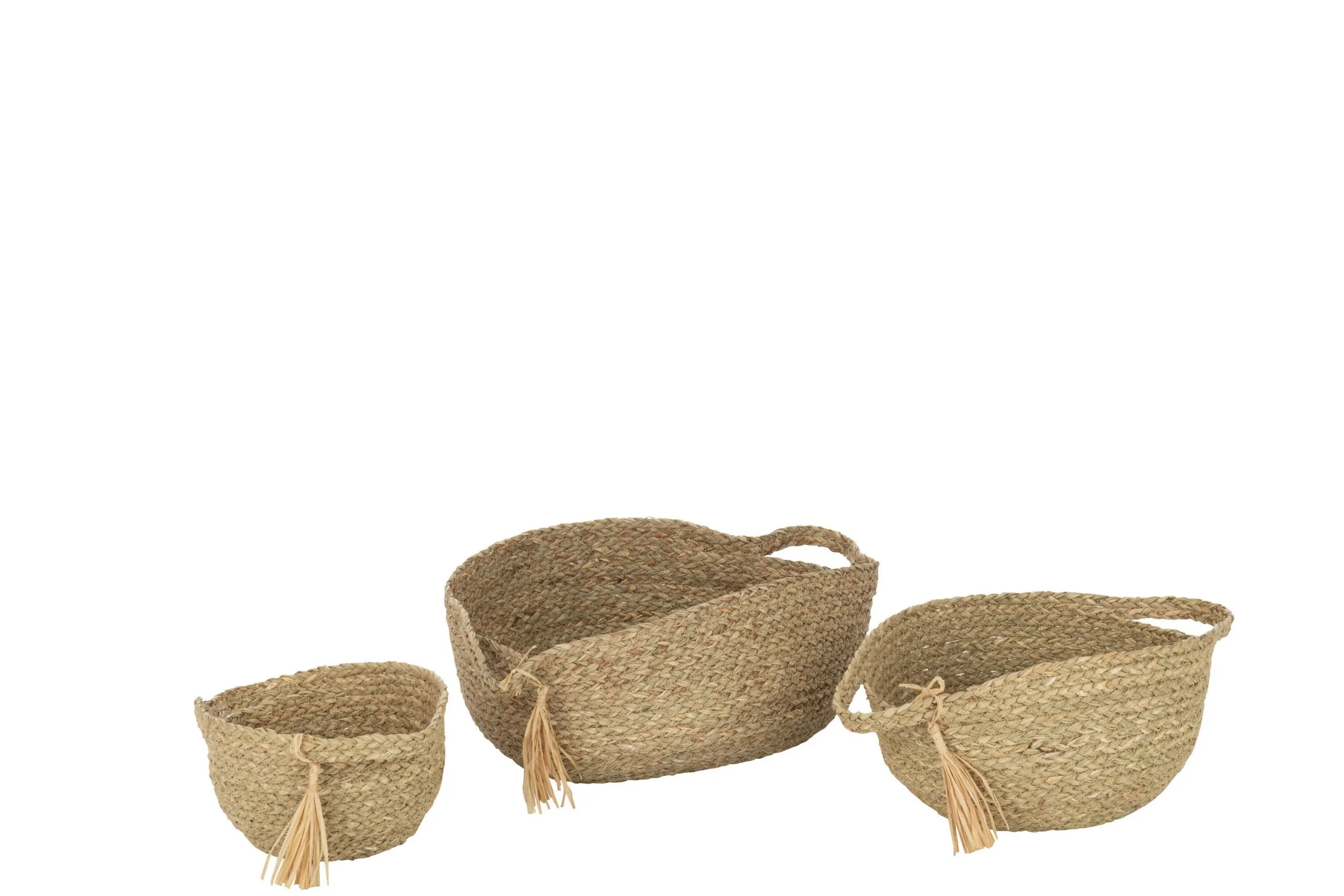 Set 3 panier rond anses + floche rotin naturel