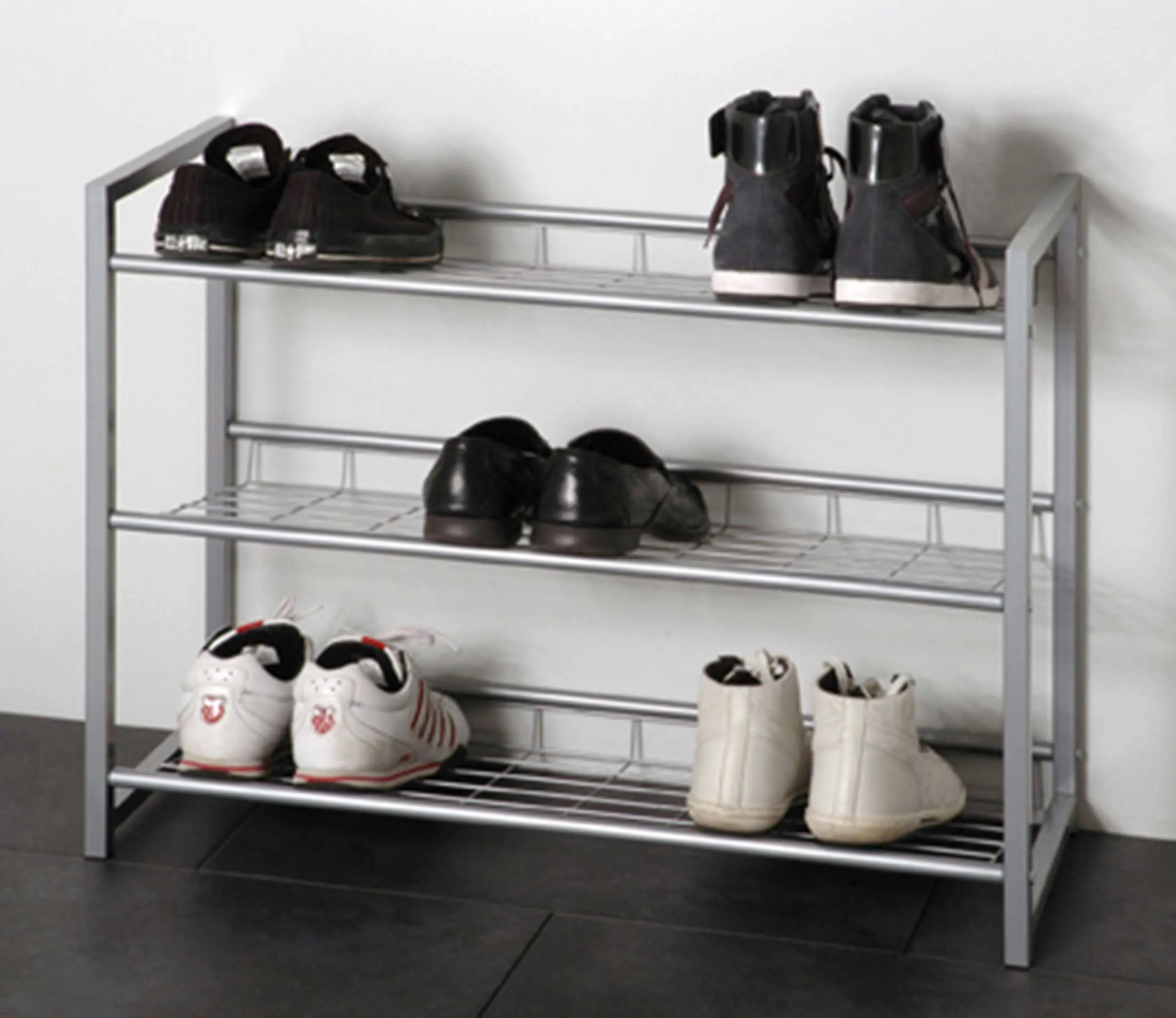 Étagère à chaussures Leonore 80cm, 3 étagères - aluminium