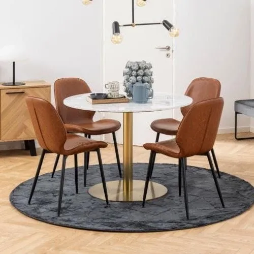 Table à manger Carlos ronde ø105cm - marbre blanc/laiton