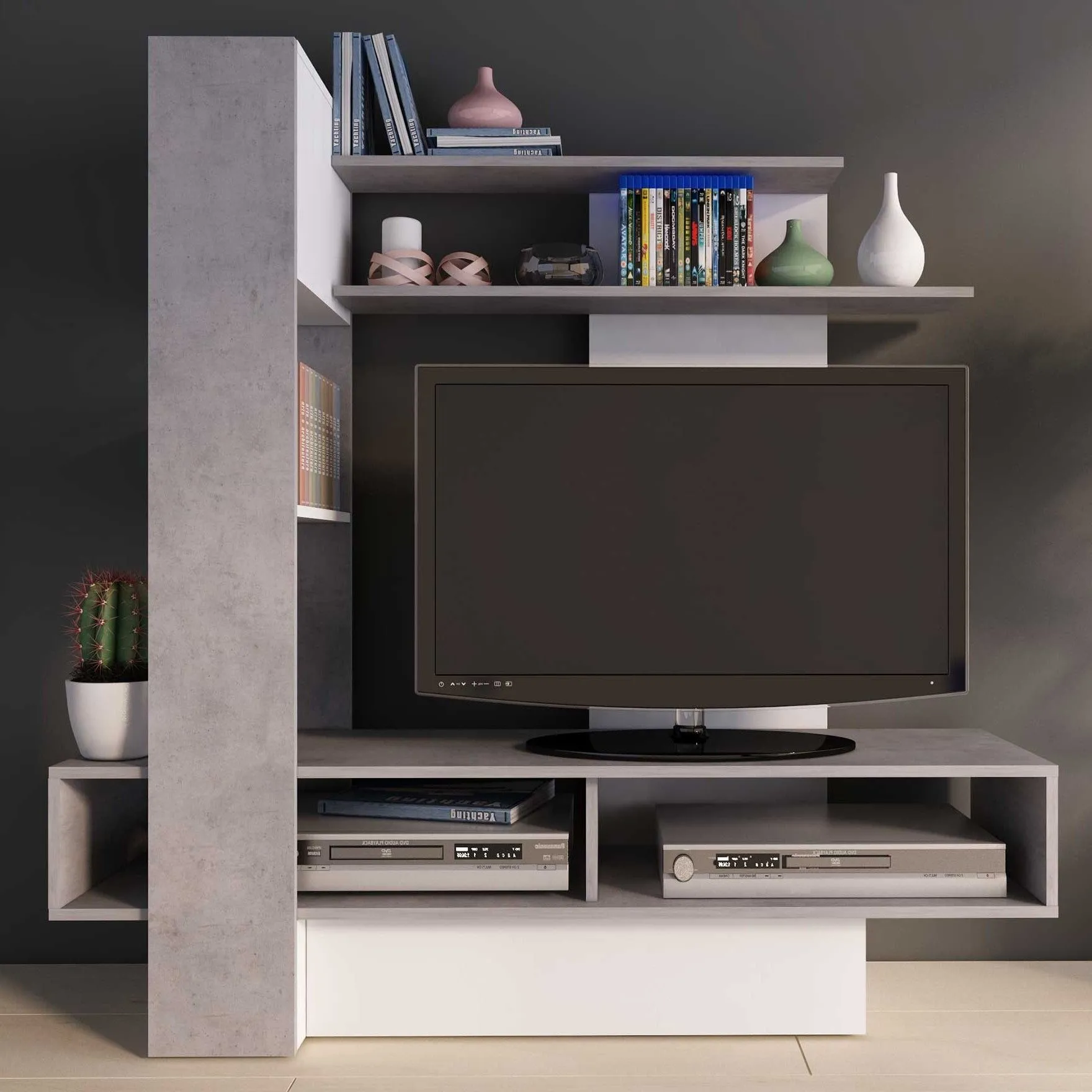 Meuble TV Zerko 140cm - béton/blanc