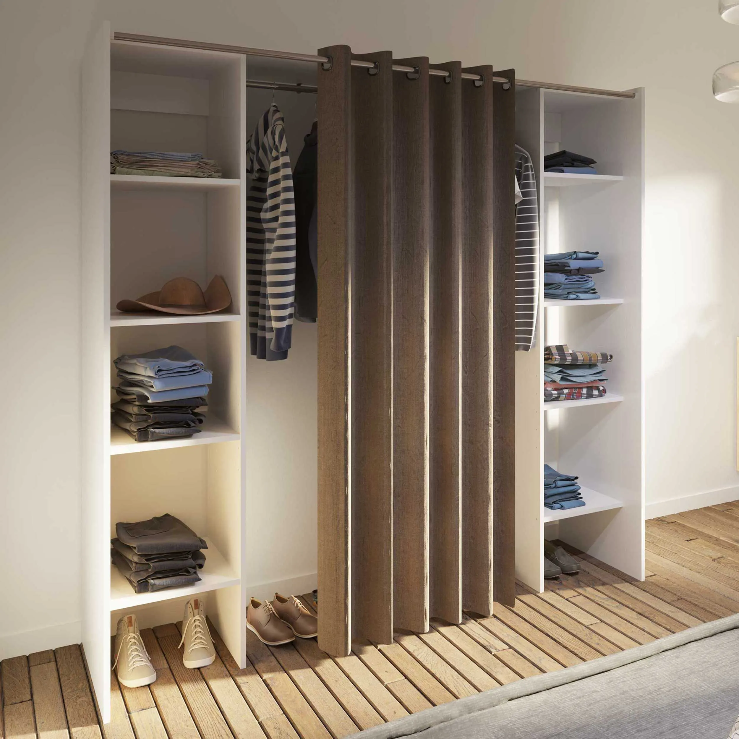 Armoire Spike 112/185cm avec rideau - blanc/taupe