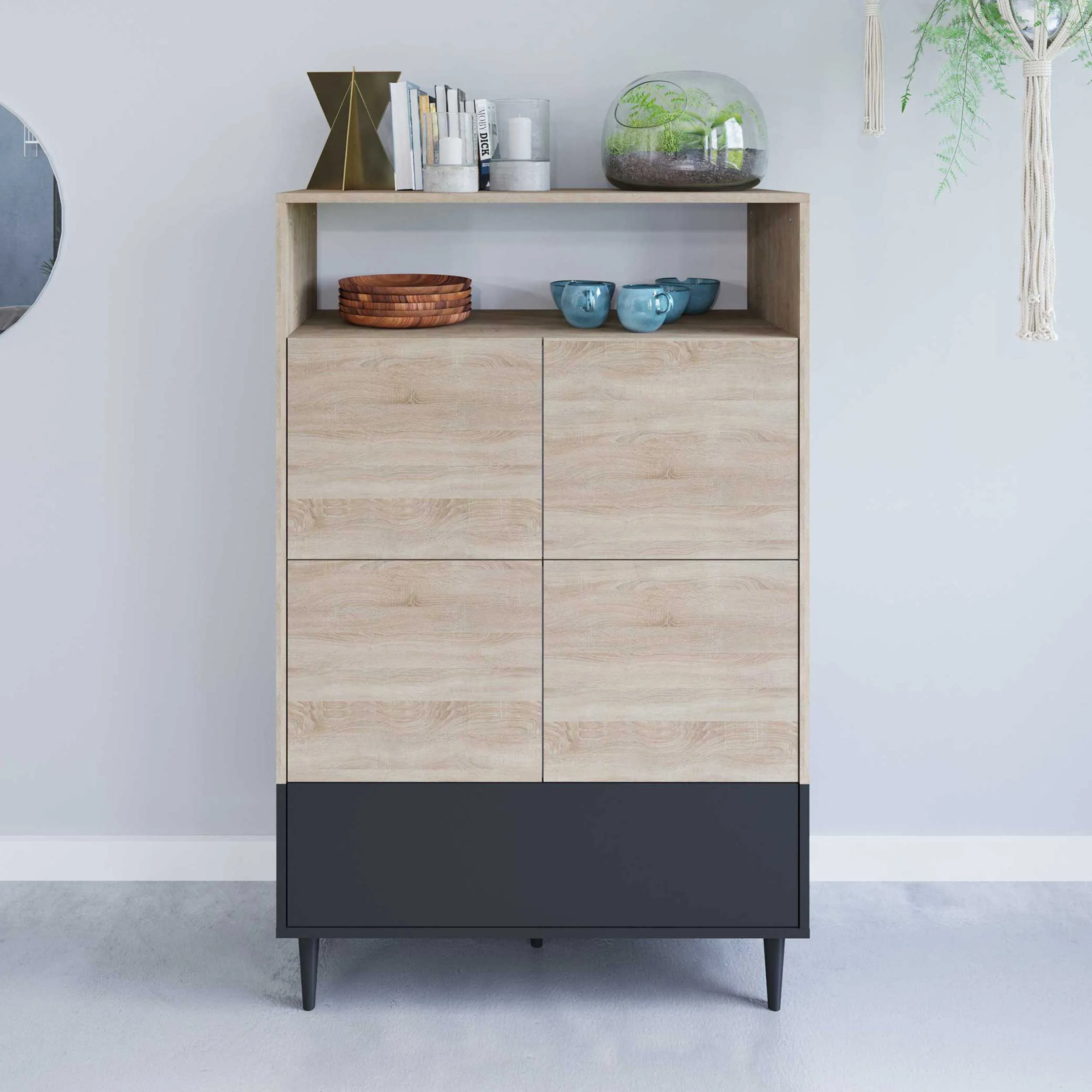 Vaisselier Horizon haut - chêne/noir