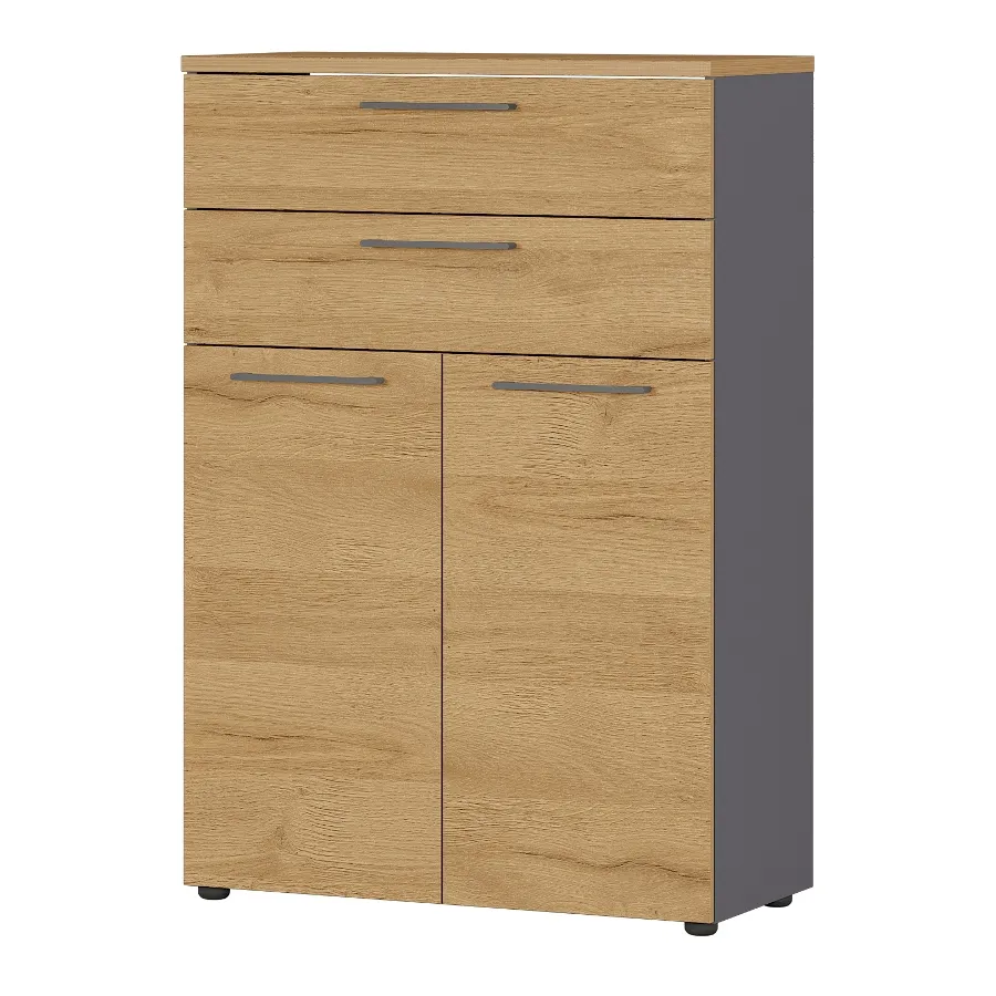 Classeur bas Osmond 80cm à 2 portes & 2 tiroirs - chêne/graphite