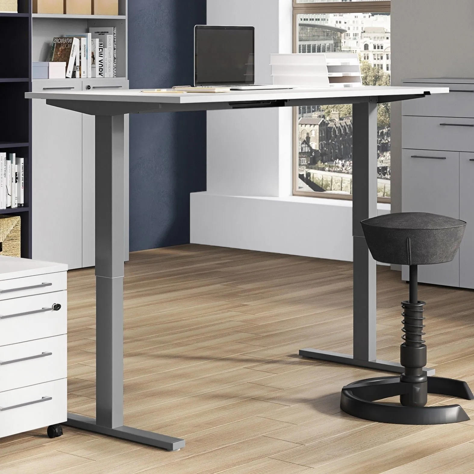 Bureau assis debout Oswald 180 cm électrique - gris clair/argent