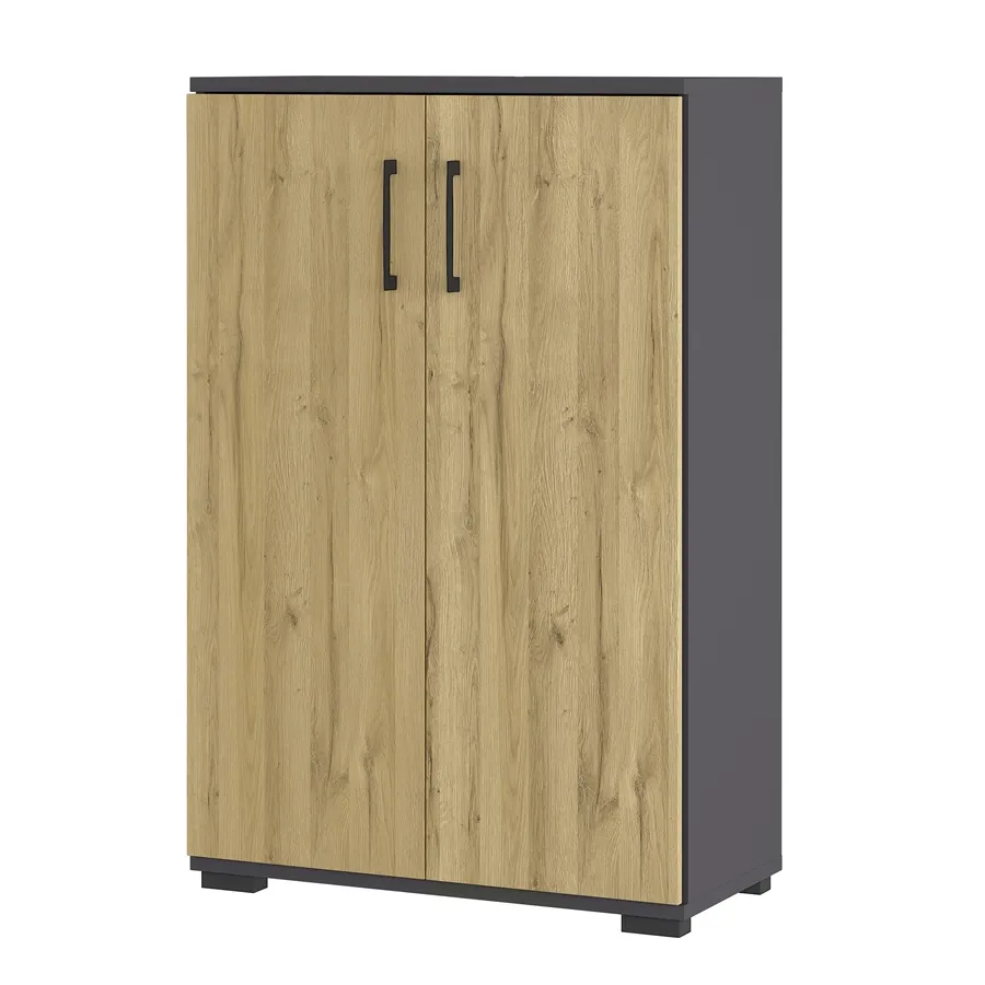 Armoire de rangement basse Presley 80cm à 2 portes - chêne/graphite