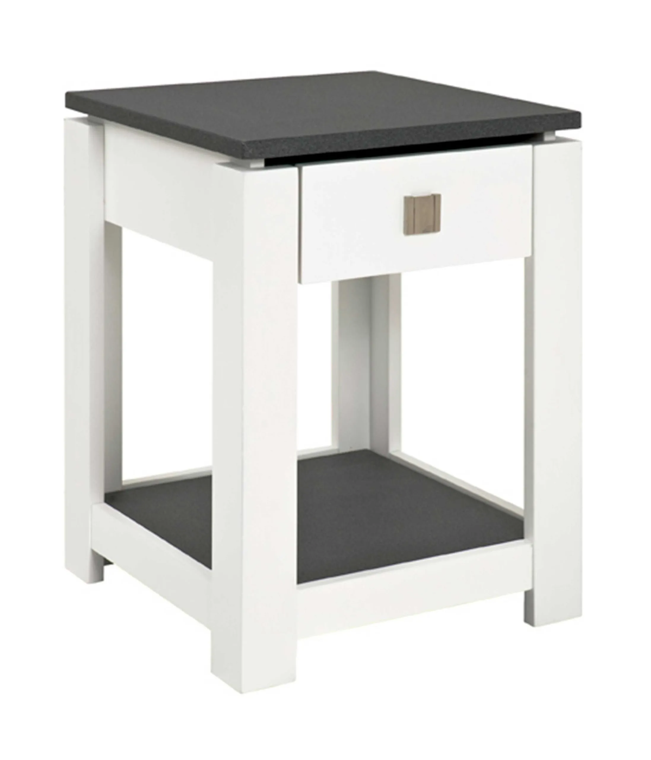 Table d'appoint Marius 40x40cm, 1 tiroir - blanc/anthracite