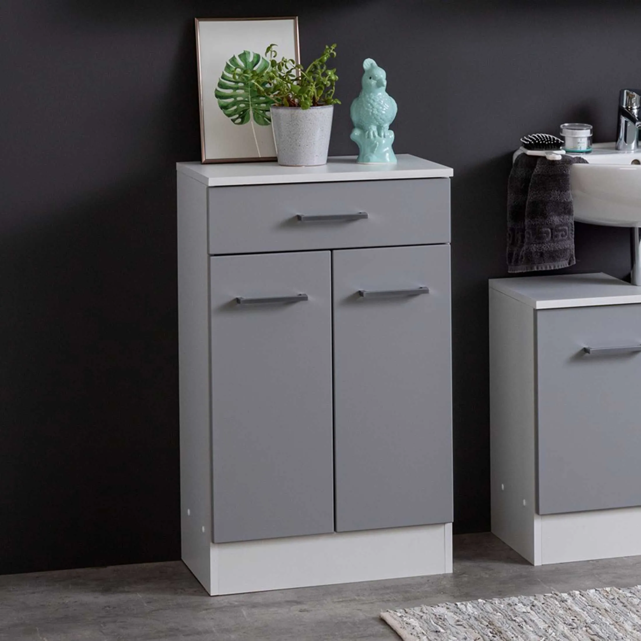 Armoire salle de bains Ricca 50cm 2 portes & 1 tiroir - blanc/gris clair