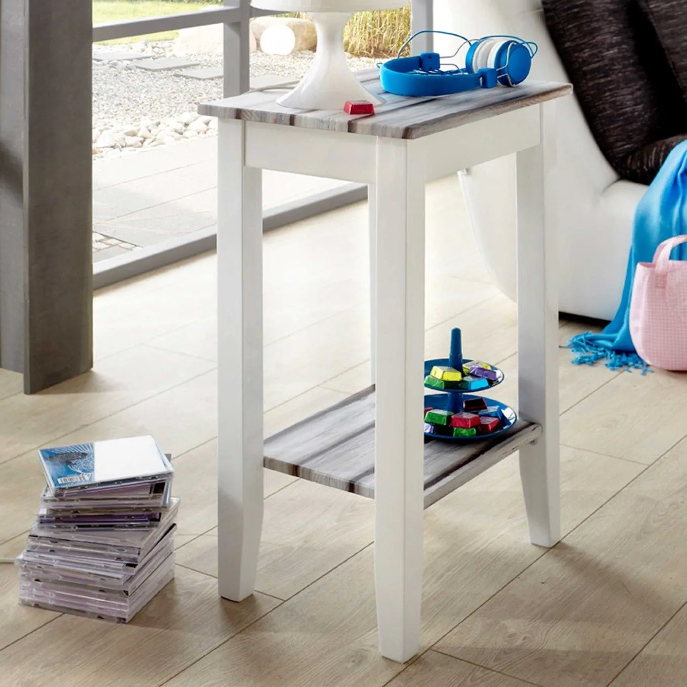 Table d'appoint Marik 40x30cm - blanc brillant/gris