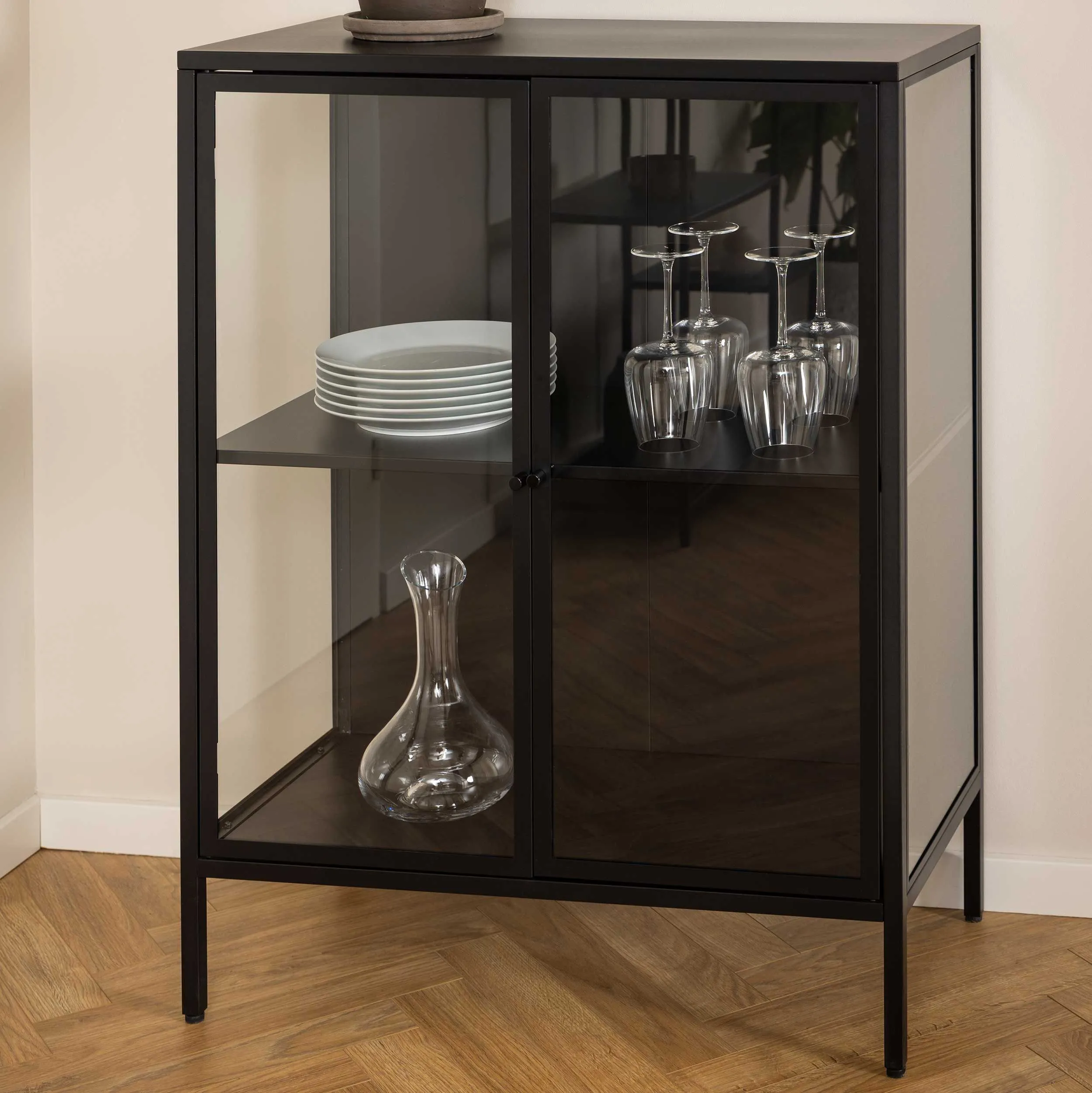 Vitrine Nebas 80cm, 2 portes & 1 étagères - noir